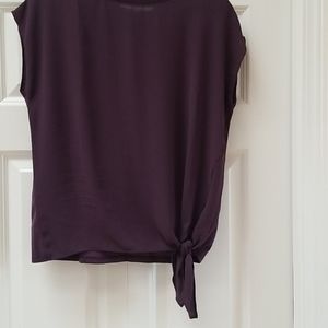LOFT Cap Sleeve Tie Waist Top in Plum